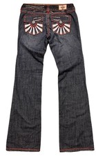 VTG Laguna Beach Jean Co Sunburst Corona Del Mar Hand Painted Jeans Size 32x35 picture