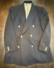 T-18 Paul Stuart Blazer 38 Navy Wool Double Breasted Six Gold Button Sport Coat picture