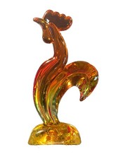 MCM Viking Art   Glass Rooster Figurine Persimmon Kellogg, Excellent Condition picture