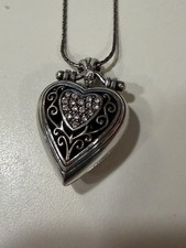 BRIGHTON GILDED HEART SWAROVSKI CRYS MUSICAL GLD HRT MESSAGE NECKLCE VG+✨VTG✨HTF picture