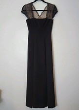 BCBGMAXaZRIA Black Nude Lace Julia Sheer Back Square Neck Crepe Gown 2 US XS picture