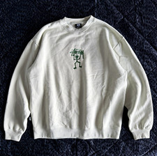 Stussy AU Tribe Man Embroidered Sweatshirt, Size: M, Light Grey Heavyweight NEW picture