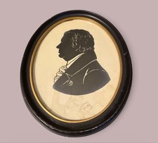 Antique~1800s~Silhouette ~Portrait Of A Gentleman~Hallow Cut~Oval Ebonized Frame picture