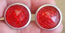 2  VINTAGE JEWEL DOMED  RED  REFLECTORS, LICENSE PLATE TOPPER,PLATE FASTENER picture
