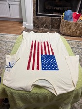 NWT Grunt Style Light Cream Distressed American Flag SS T-Shirt Unisex  Medium picture
