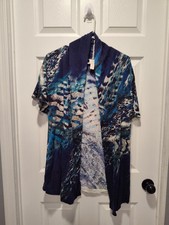 Chicos Fierce Blues Kandyce Cardigan Size 1 US Medium Short Sleeve Open Front picture