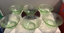 Vintage Set of 6 Bowls Chantilly Green Tiara Sandwich Indiana Glass 5.5