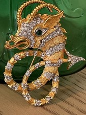 RARE VENDOME SEA SERPENT WITH CLEAR CHATONS & EMERALD GREEN CABOCHON EYE picture