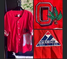 Vintage 90s Apex One Button Up Ohio State Buckeyes All Over Jersey Sz Large picture