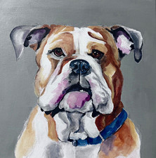Bulldog dog portrait painting - portraiture style animal portrait theme picture