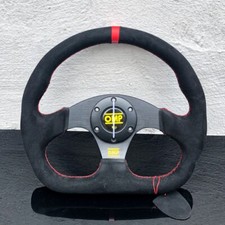 320mm OMP Black Suede Leather Steering Wheel D Shape Racing Red Stitching picture