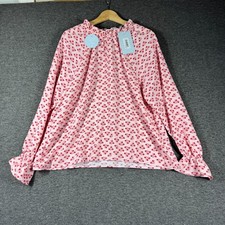 NWT Hill House The Millie Top Women XL Extra Large Pink Long Sleeve Crepe Preppy picture