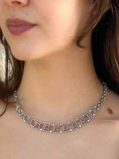 Art Deco Style Tennis Necklace 9 Ct Round Simulated Ruby 14k White Gold Plated picture