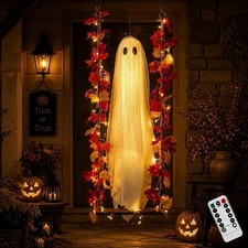 Halloween Hanging Ghost Decoration LED Swinging Ghost Maple Leaf Porch picture