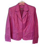 Vintage I.E. Woman Hot Pink Genuine Leather Blazer Jacket Women's Size 1X picture