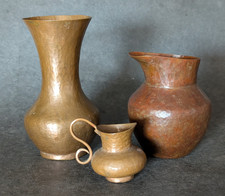 Antique Hand Hammered Copper Pitcher & Vase Lot One Marked JS Arts and Crafts picture