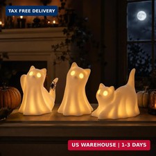 3PCS Ceramic Ghost Cat Light Up Decor Cat Ghost Halloween Decor picture