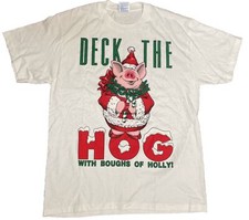 Rare VTG 90s Single Stitch T Shirt Hanes Deck The HOG With Boughs Of Holly Sz L picture