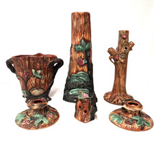 Weller Woodcraft Art Pottery 6 Piece Set Tree Trunk Apple Branch Vintage USA picture