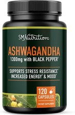 SM Nutrition Ashwagandha Supplement 1300mg Stress Resistance Energy Boost 120 ct picture