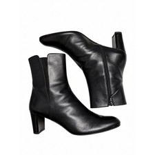 Stuart Weitzman Black Leather Ankle Boots Women’s 10 Almond Toe Block Heel Spain picture