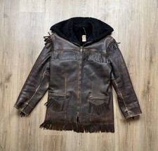 50s VINTAGE Uber Owatonna Leather Fringe Jacket Size Small Lined Full Zip Brown picture