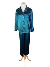 Vintage Lasoie Size P Dark Green Silk Pajama Set picture
