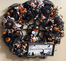 Pumpkin king nut crack Halloween Mesh Door Wreath Home Sweet Haunted Home 24” picture