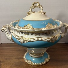 Antique Chamberlain Worcester Celeste Blue Gilded 24ct 1846 Large Tureen picture