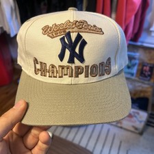 90s Vintage NY Yankees Snap Back Hat Logo 7 Cream 1998 World Series MLB Baseball picture