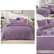 Exclusivo Mezcla 3 Piece California King Quilt Bedding Set, Dusty Lavender picture