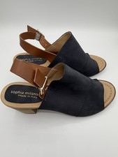 Sophia Milano Navy Leather Slingback Peep Toe Sandals Size 10 New picture