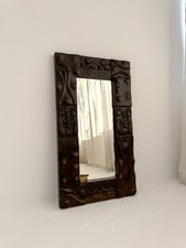 Vintage French Hand Carved Primitive Wooden Wall Mirror picture
