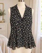 Pleione XS Black Floral Sleeveless Peplum Blouse Nordstrom picture