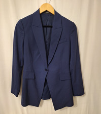 Theory Etiennette B Womens Wool Blazer Sz 2 Navy Blue One Button Luxury Preppy picture