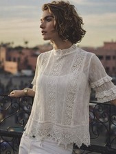 SMALL Anthropologie White Mesh Lace Blouse w/ Camisole NWOT picture