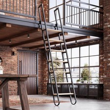 9.35FT Industrial Style Loft Ladder, 7 Steps with Black Steel Handrails & Solid picture
