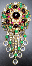 JULIANA BOOK PIECE Colorful Rhinestone Cabochon Heart Scroll Brooch RARE picture