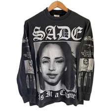Vtg Sade Is It A Crime Gun Bullets 80s Band Tour Long Sleeve Shirt REPRINT Large picture
