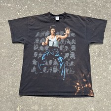Distressed Vintage 1997 Bruce Lee Faces Karate Portrait T Shirt Black Size XL picture