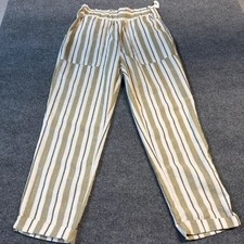 Cisono Linen Collection Women’s Pants Elastic Waist Size Large L cream green picture