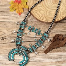 Boho 925 Sterling Silver Gypsy Ethnic Tibetan Turquoise Earrings Necklace Set picture