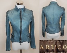 Artico Leather Jacket Women's XS/S Blue 100% Sheep/Lambskin Moto Tailored *W5074 picture