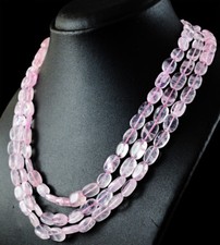 465.00 Cts Natural Pink Rose Quartz 3 Strand Oval Shape Unheated Beads Necklace  picture