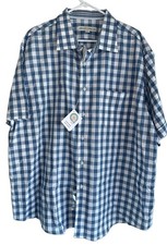 NWT Pronto Uomo Mens Short Sleeve Button Up Shirt Sz XXL Blue Plaid Getzner  picture