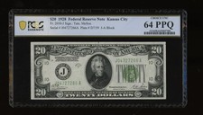 DBR 1928 $20 FRN Kansas City Numeral Fr. 2050-J PCGS-B 64 PPQ Serial J04727266A picture