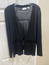 Chicos Travelers women Gorgeous black Tie Front Beautiful Cardigan Sz 2 picture