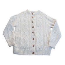 Pádraic O'Maille Traditional Wool Aran Cardigan Women's L / XL Made in Ireland picture