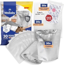 Wallaby 30ct 1-Gallon Gusset Mylar Bags w/ 400cc Oxygen Absorbers Food Storage picture