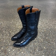 Vintage Lucchese San Antonio Boots Mens Black Leather Made In USA 9.5 E picture